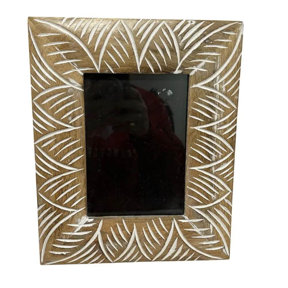 Carved wood photo frame natural whitewashed rustic farmhouse cottage chic 5